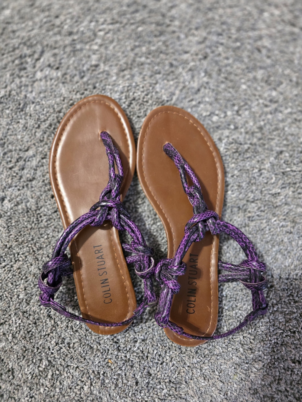 Colin Stuart Brown Footbed Sandals with Purple Braided Straps